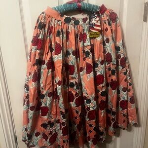 Pinup Couture Floral A-Line Skirt in Peach and Red